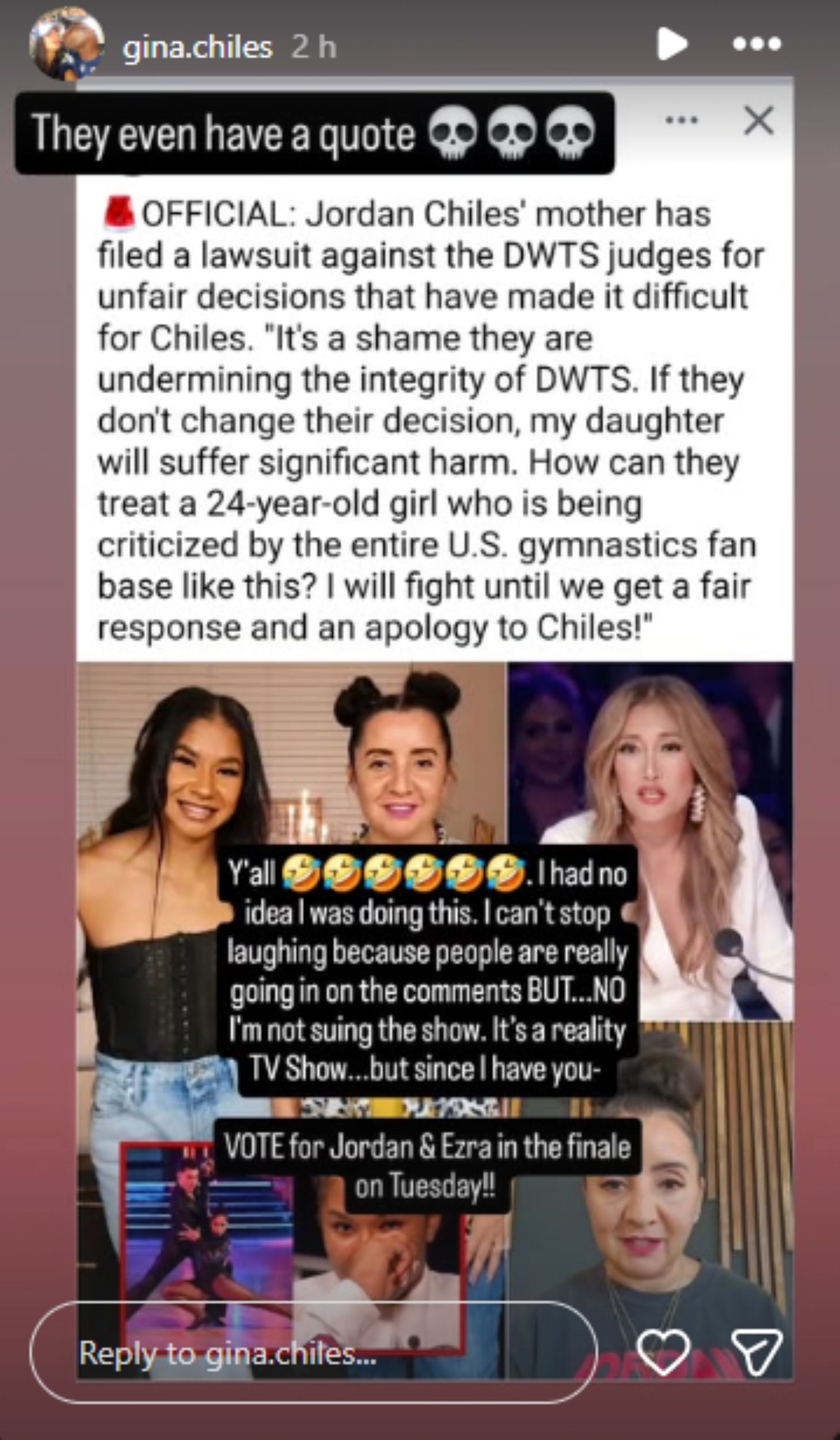 Screengrab of Gina Chiles&#039; Instagram story [Image Source : Gina Chiles&#039; Instagram] 