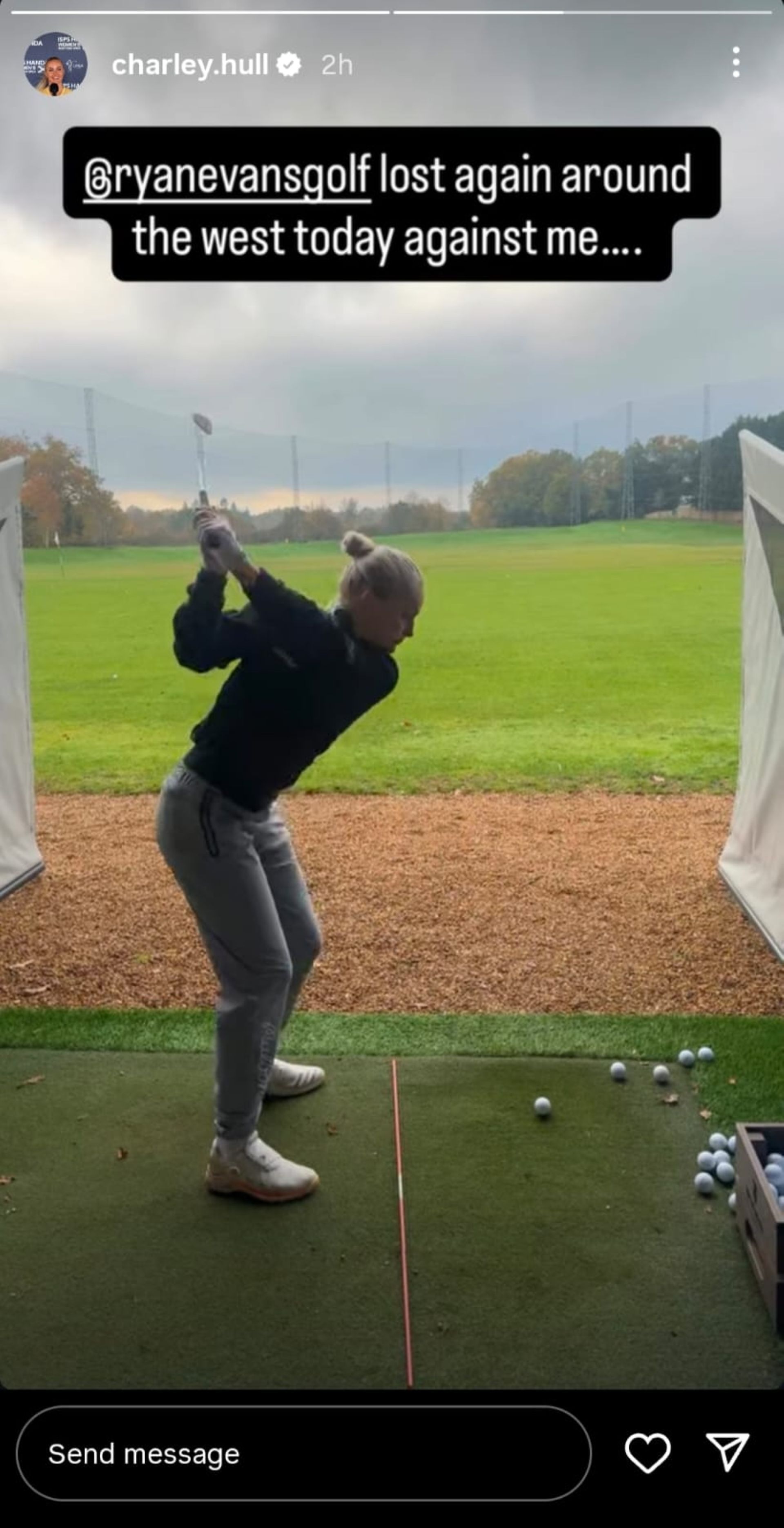 A still taken from Charley Hull&#039;s Instagram story (via @charley.hull)