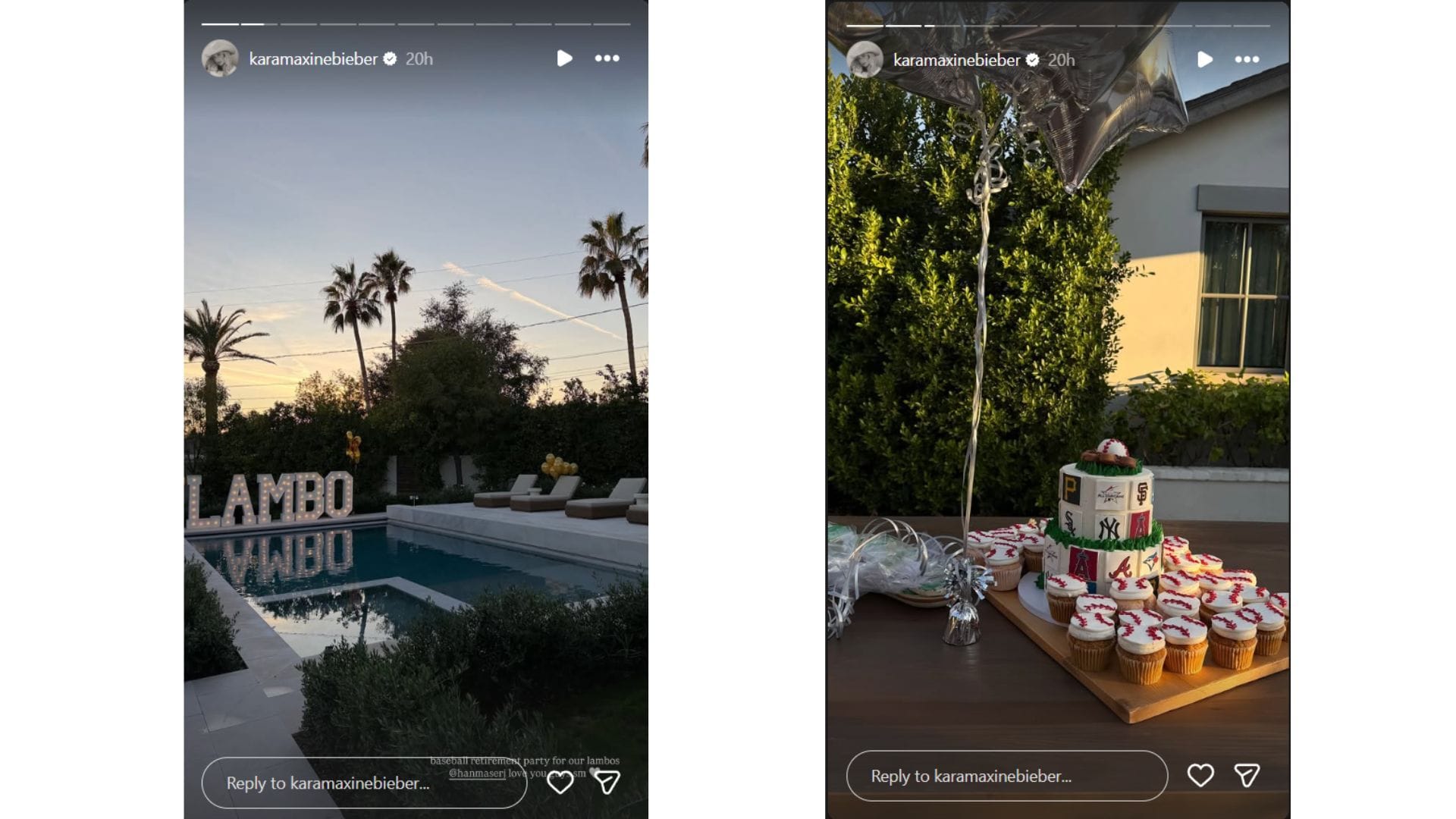 Kara Bieber&#039;s Instagram Stories featuring Jake Lamb&#039;s retirement party (Source: Instagram @karamaxinebieber)