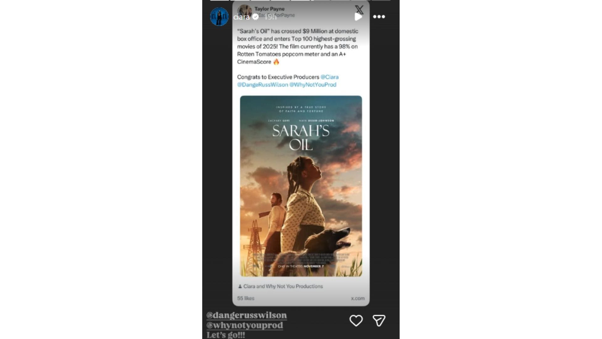 Ciara oslávila manžela, veľký moment Russella Wilsona. (Kredit: @ciara)