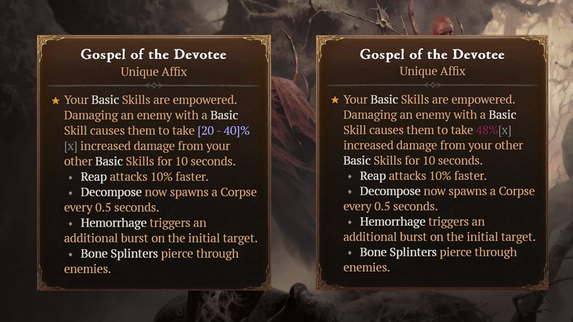 Chaos variant Evanjelia oddaných vám poskytuje extra 8% bonus k poškodeniu oproti svojmu základnému variantu (obrázok cez Blizzard Entertainment)