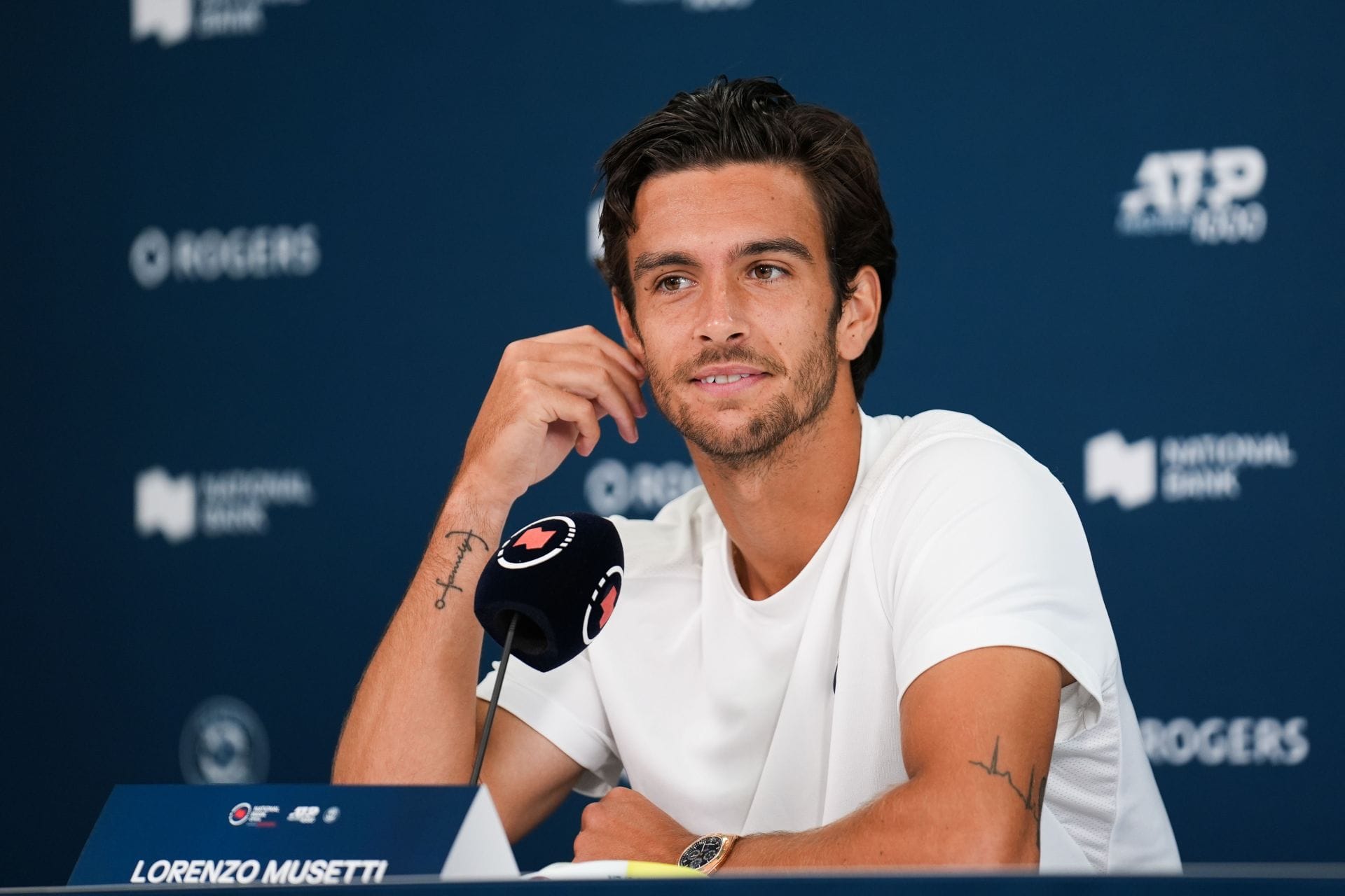 Lorenzo Musetti during a press conference at the 2025 Canadian Open (Source: Getty)