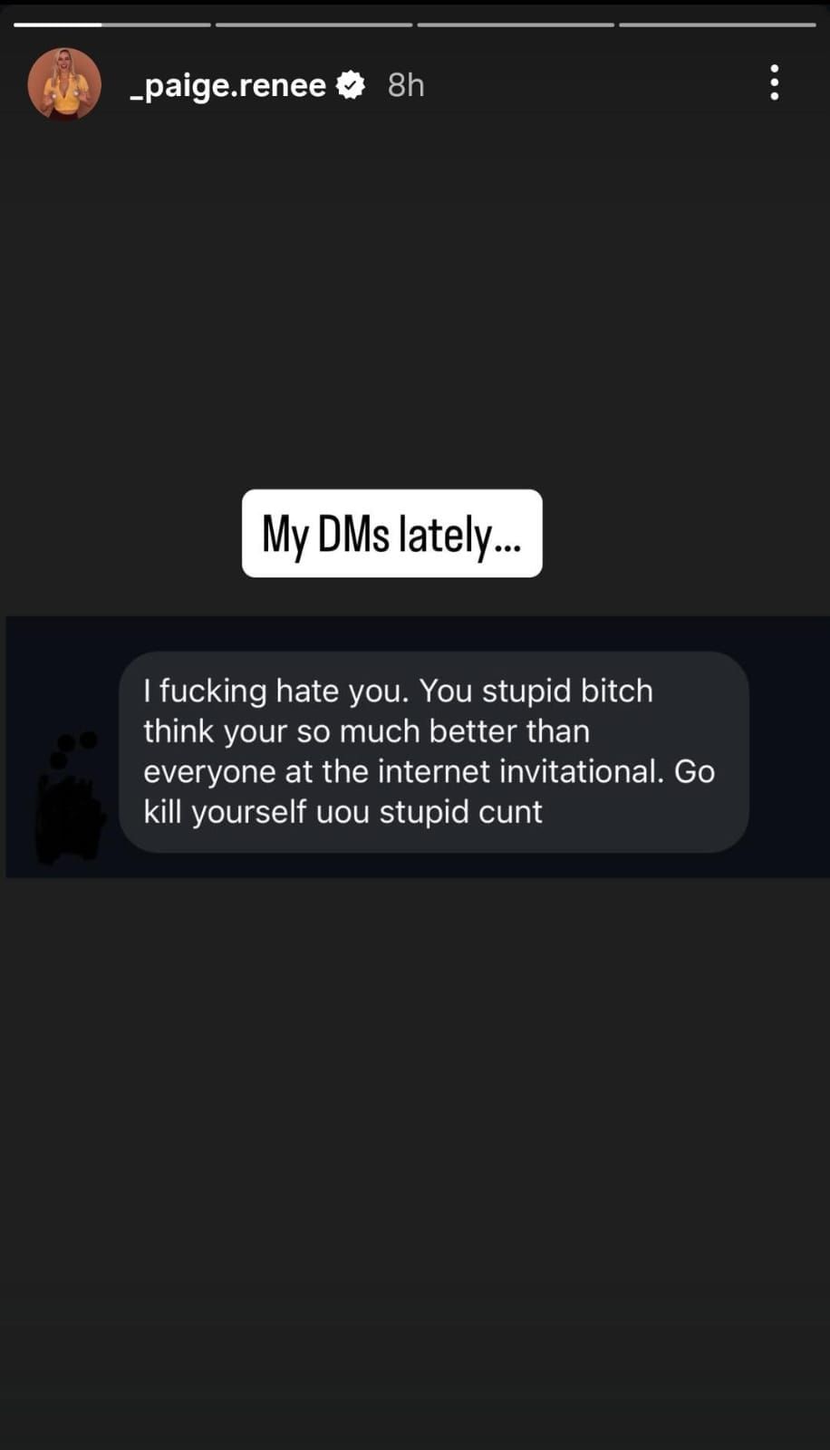 Hate comment against Spiranac ( via Paige Spiranac&#039;s Instagram story)