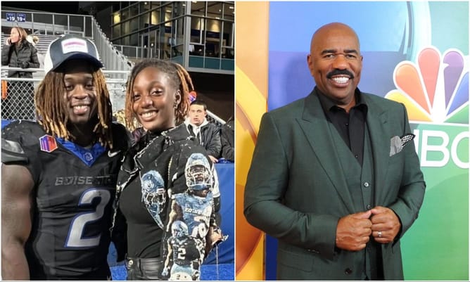 Ashton Jeanty uses Steve Harvey’s meme to compliment GF Gabrielle Miller’s stunning fashion sense for Raiders vs Browns game