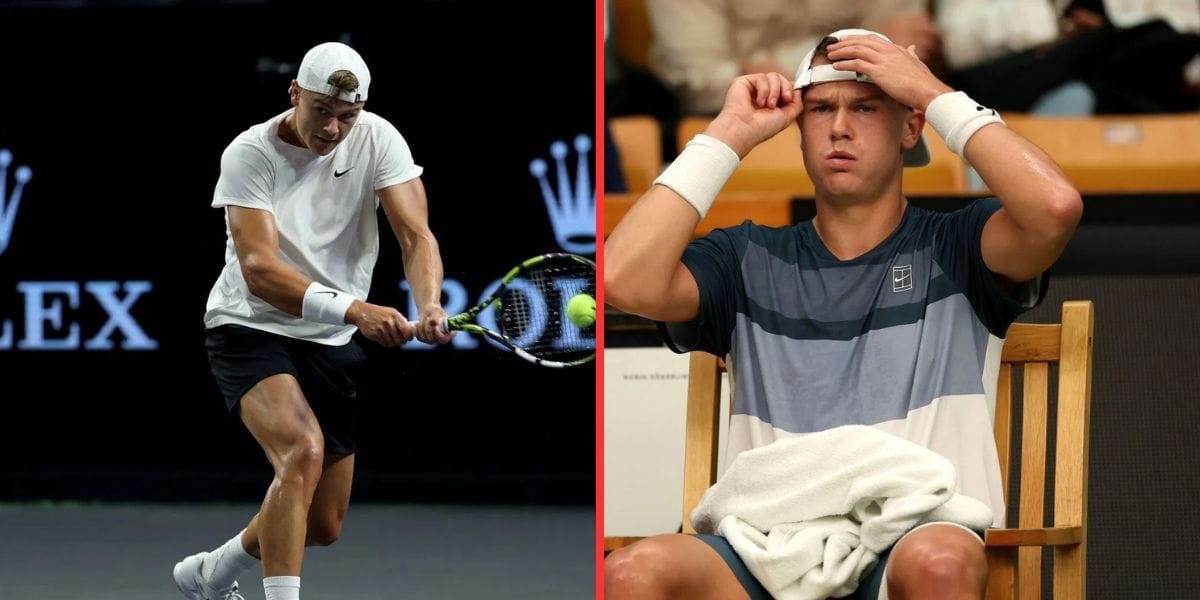 Holger Rune during a practice session at the 2025 Laver Cup (left), Rune at the 2025 Stockholm Open (right), Sources: Getty