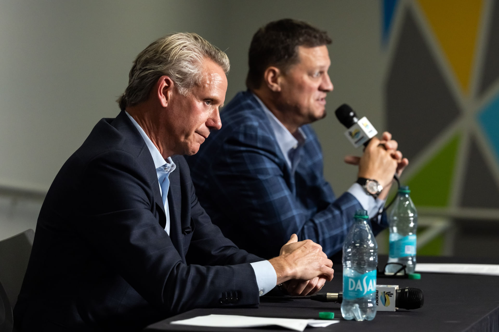 Steve Phelps (L) and Steve O&#039;Donnell during the 2025 state of the sport press conference. Source: Imagn