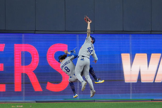 "Kike Hernandez is dead"; "Build Yoshinobu Yamamoto statue" - Fans lose it as Andy Pages barrels over teammate during dramatic Game 7 push to extras