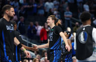 Cooper Flagg daps up his teammate during Portland Trail Blazers at Dallas Mavericks (Image Source: Imagn)
