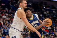 Derik Queen goes at Nikola Jokic during Denver Nuggets at New Orleans Pelicans (Image Source: Imagn)