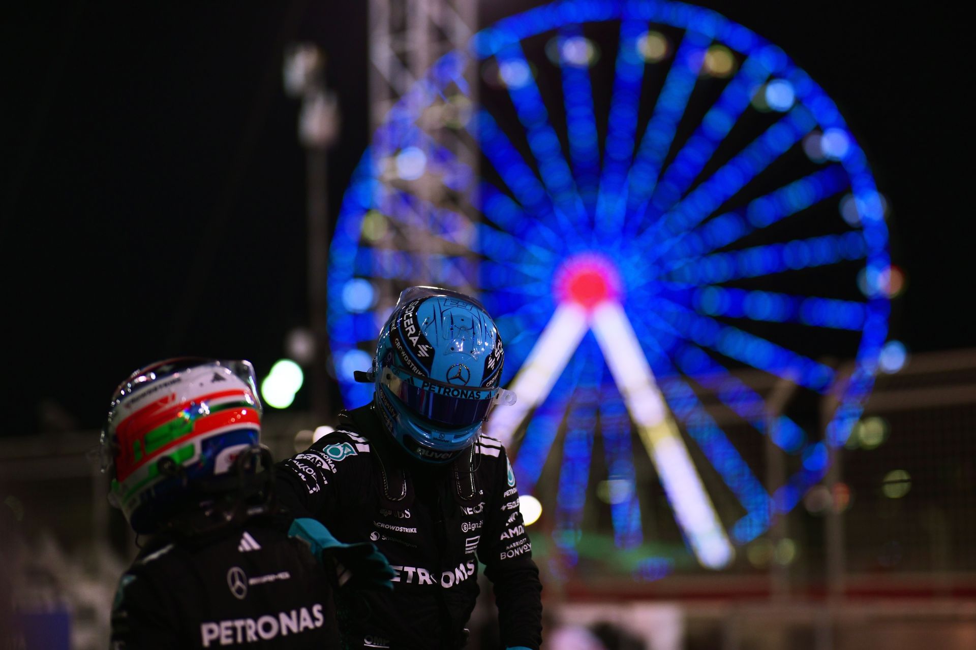 George Russell and Andrea Kimi Antonelli of Mercedes AMG Petronas F1 Team at Bahrain. Source: Getty