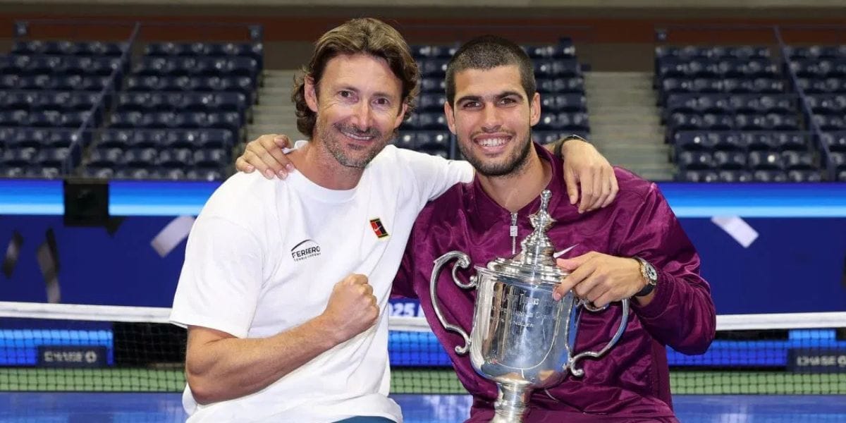 Juan Carlos Ferrero (left) and Carlos Alcaraz (right) after the latter