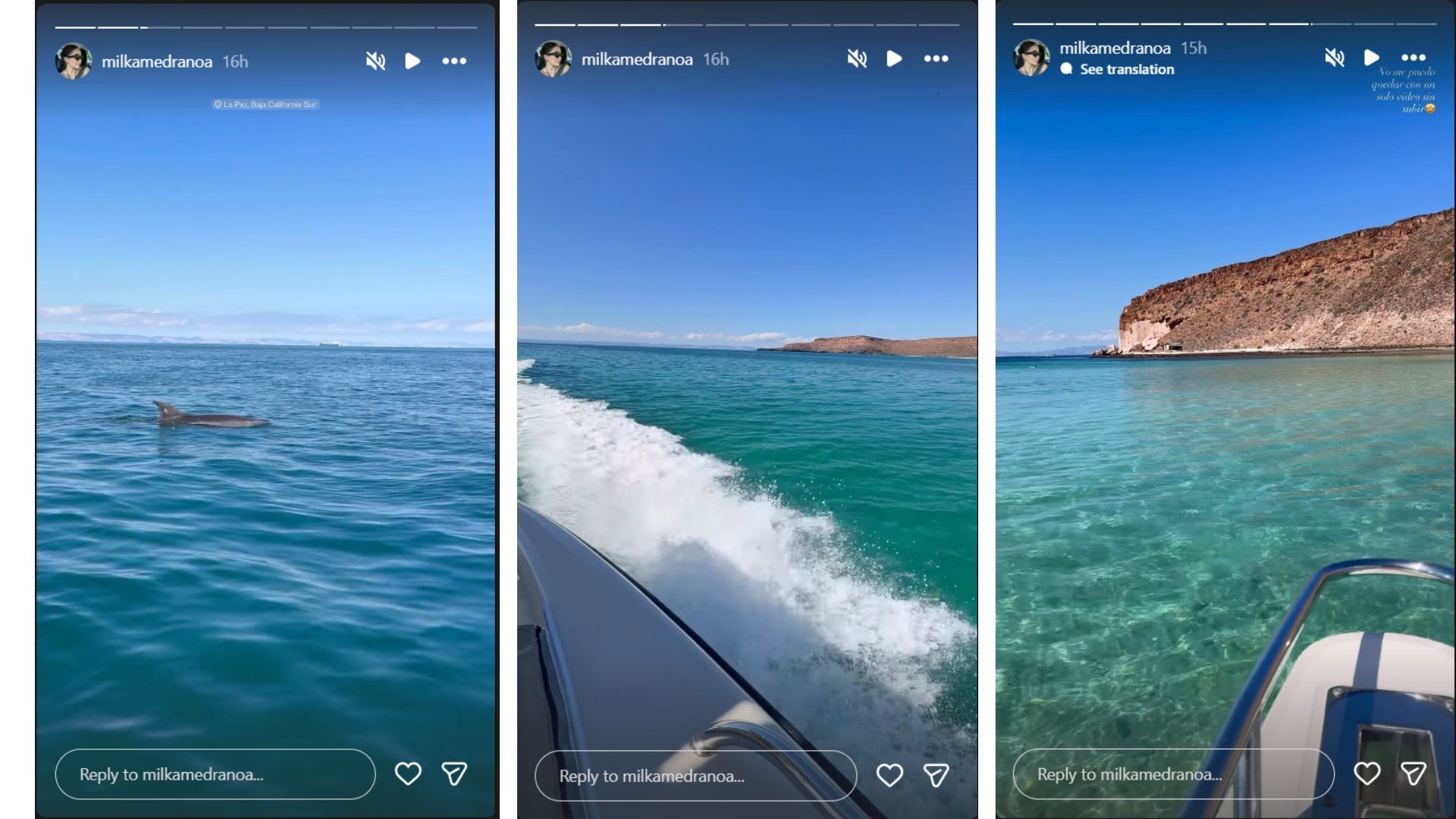 Jonathan Aranda&#039;s wife Milka&#039;s Instagram stories featuring their boat ride (Source: Instagram @milkamedranoa)