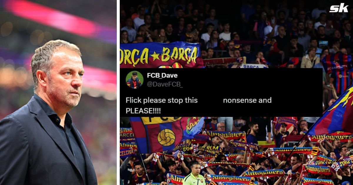 Hansi Flick and Barcelona fans (All images sourced from Getty and X/@DaveFCB_)