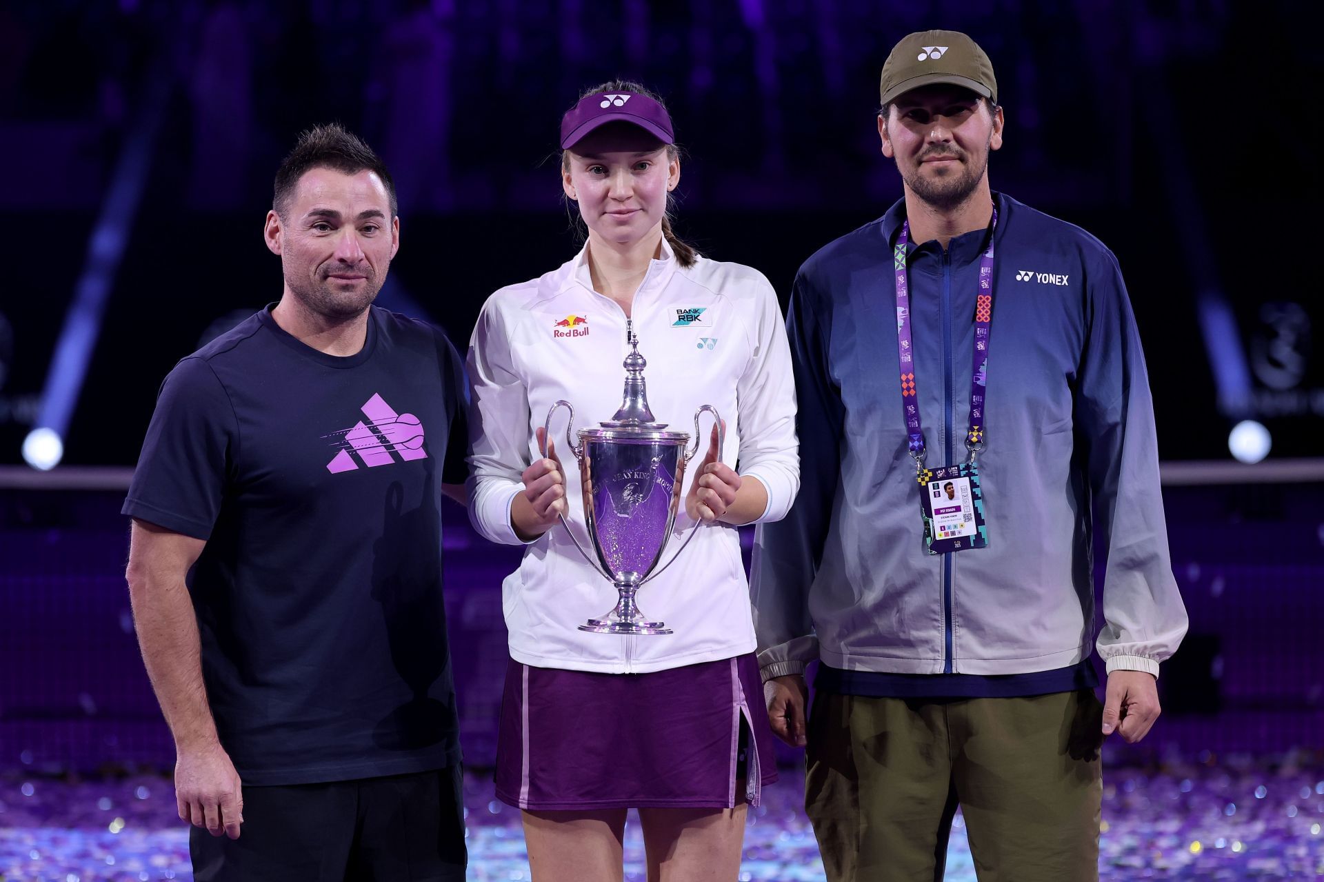 Elena Rybakina and coach Stefano Vukov with the WTA Finals trophy - Source: Getty