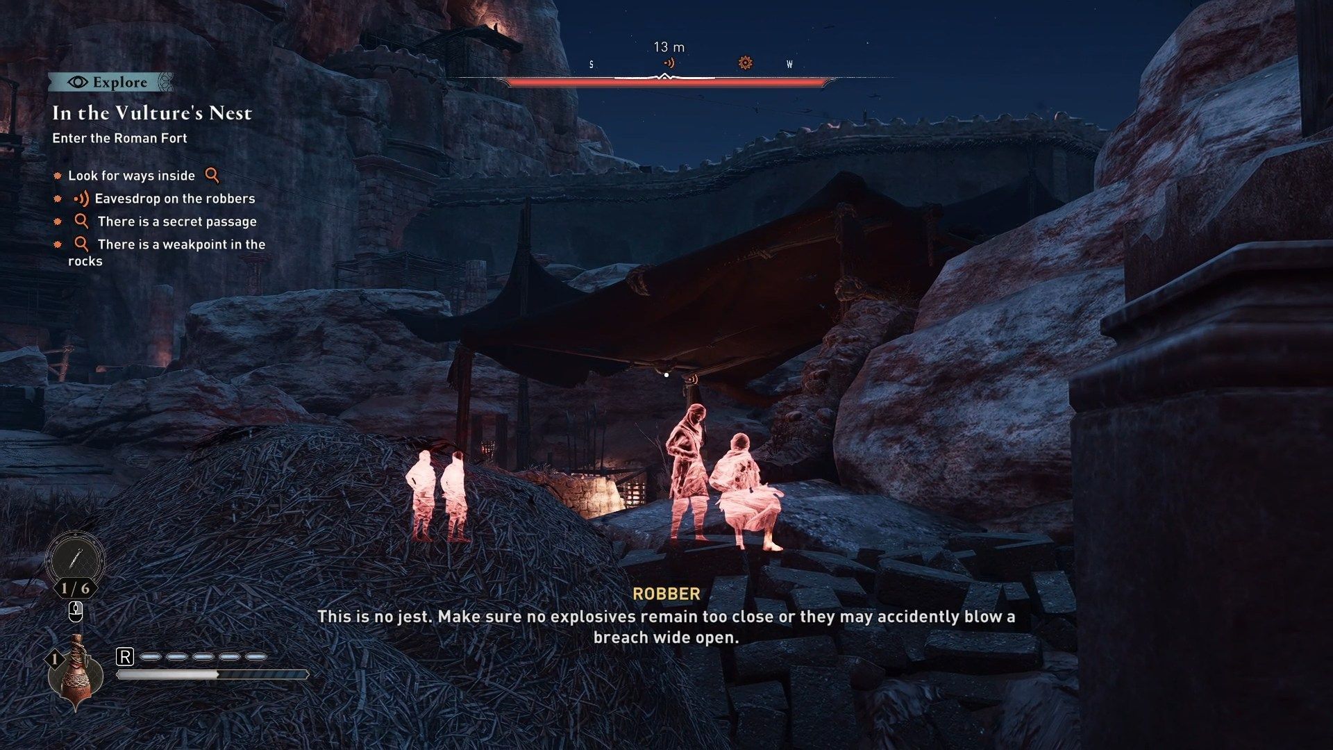 Learn more about the area by eavesdropping on this conversation between the guards (Image via Ubisoft)