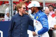 Lewis Hamilton of Scuderia Ferrari and Jerry Bruckheimer in the Miami GP. Source: Getty