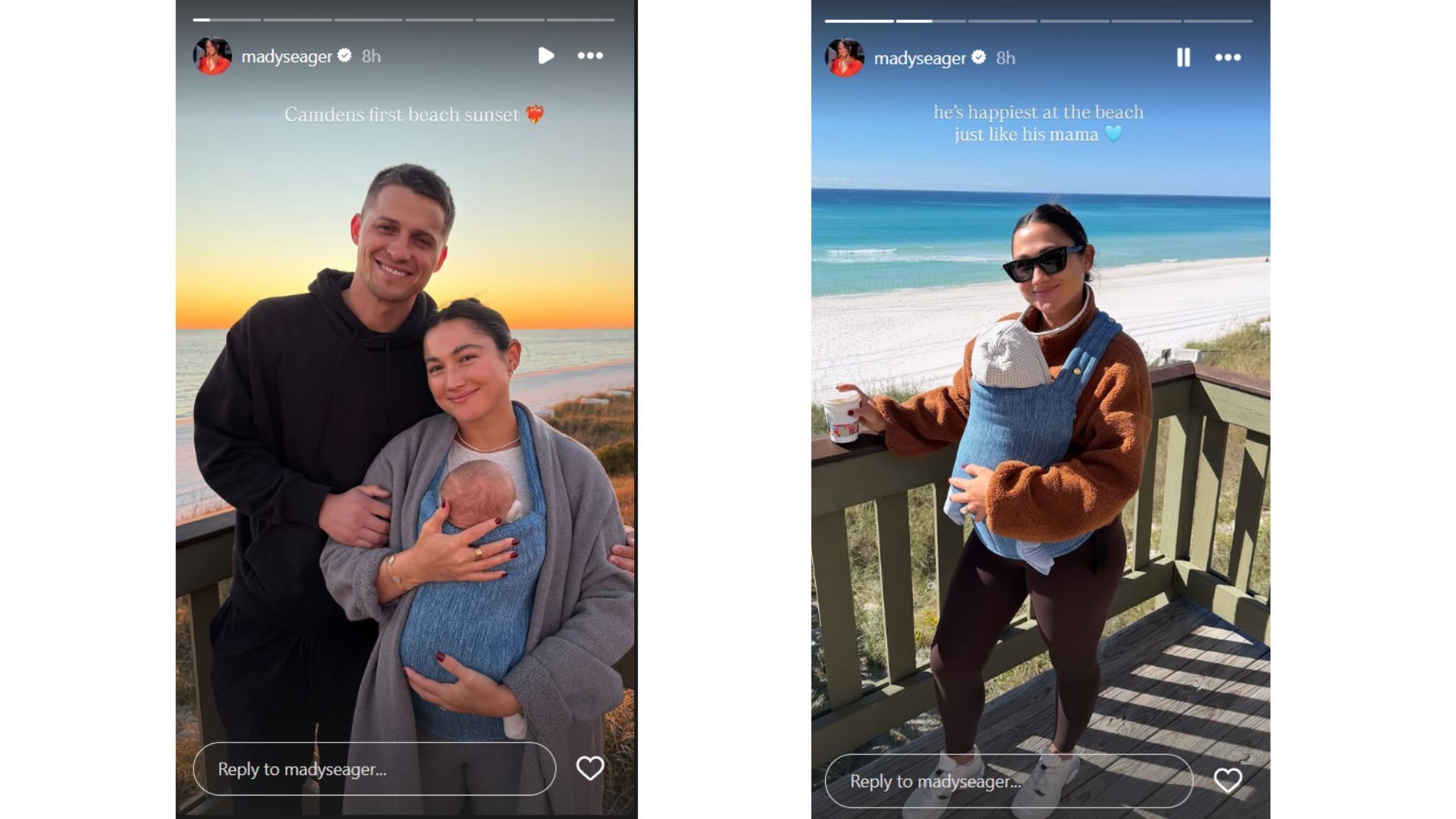 Corey Seager&#039;s wife Madisyn&#039;s Instagram stories featuring the family on their beach outing (Source: Instagram @madyseager)