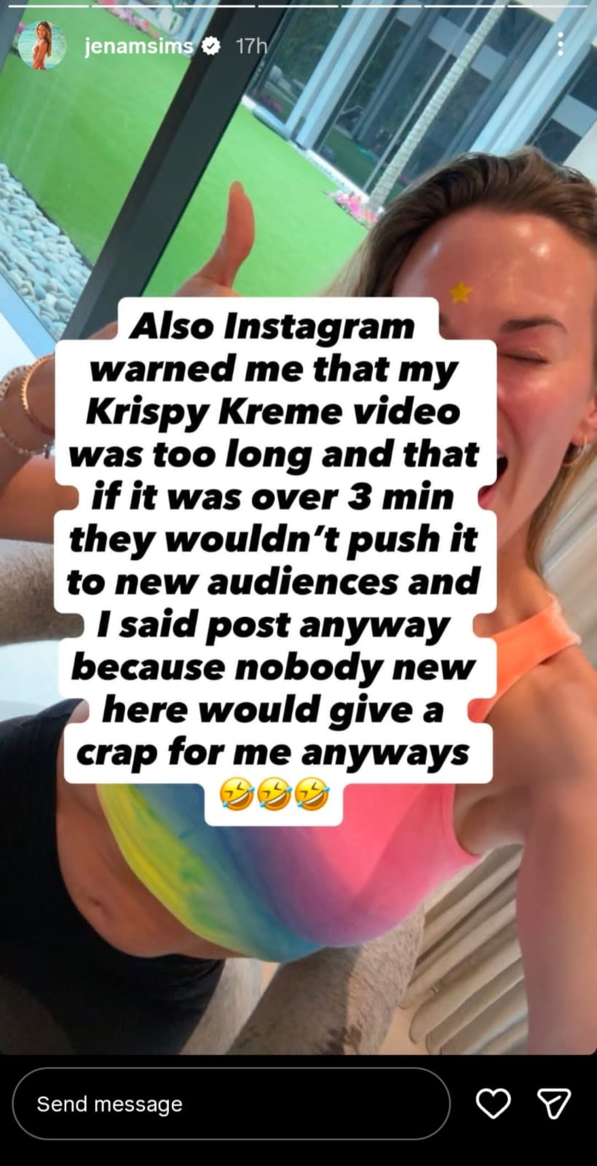 A screenshot taken from Jena Sims&#039; Instagram story (via @jenamsims)