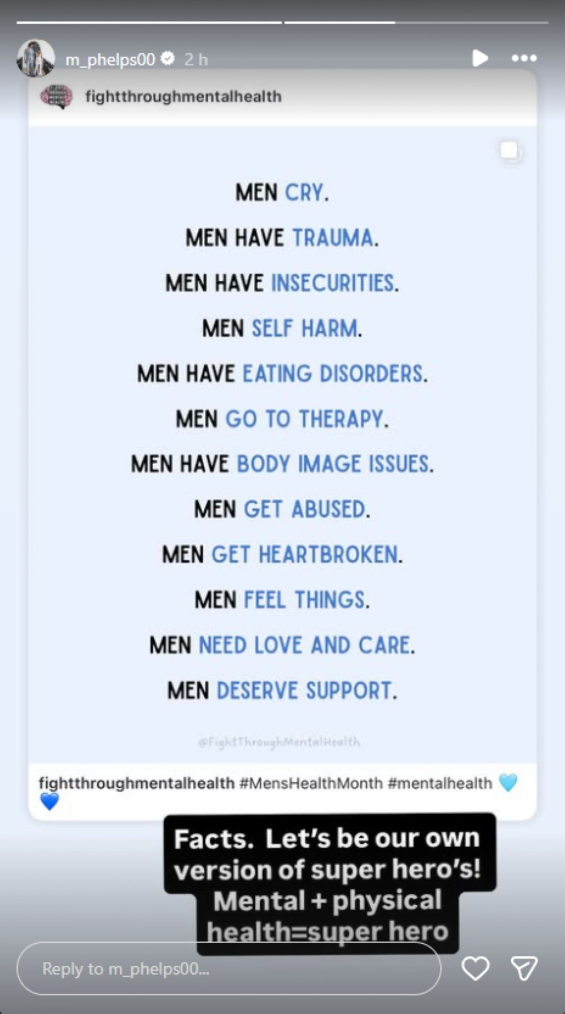 Phelps shares bold message on Men&#039;s Mental Health month; Instagram - @m_phelps00