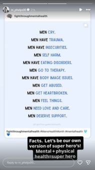 Phelps shares bold message on Men's Mental Health month; Instagram - @m_phelps00