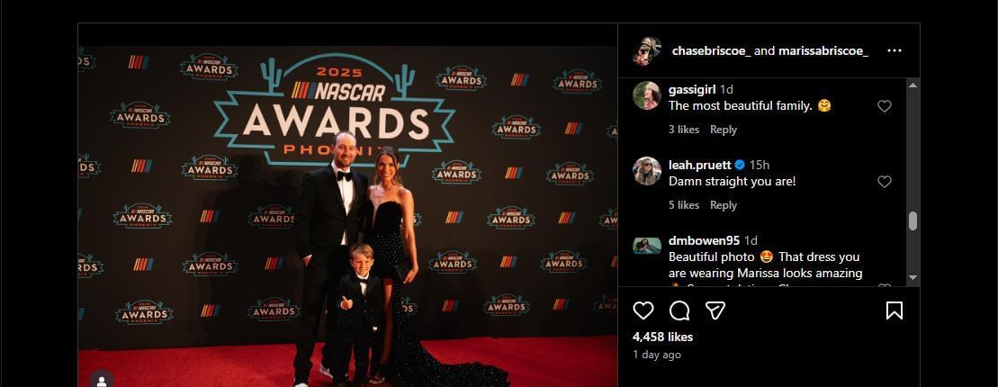 Leah Pruett comments on Chase Briscoe&#039;s post. Image via Screenshot on (chasebriscoe_ ) Instagram.