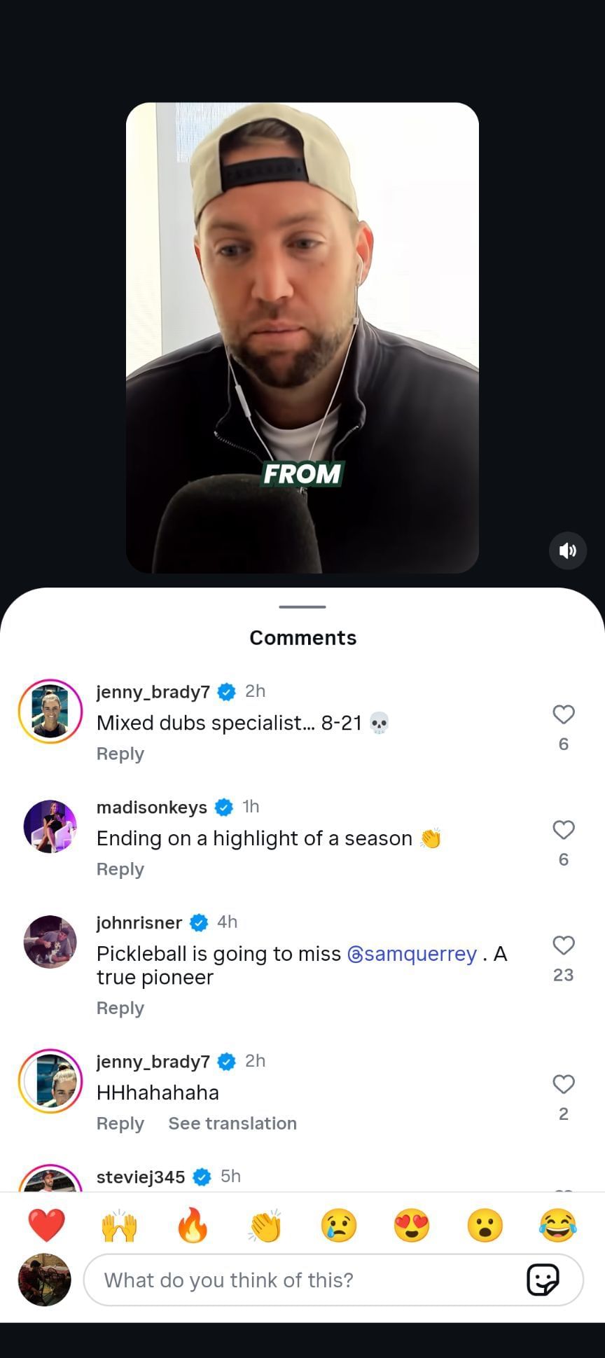 A screengrab of the comments on the Instagram post