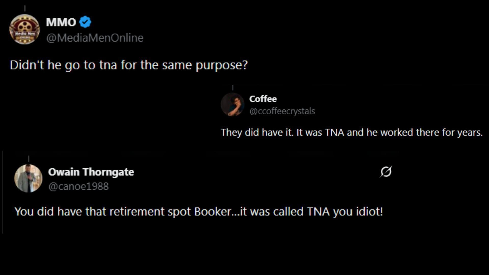 Fanúšikovia reagujú na nedávny komentár Bookera T o All Elite Wrestling. (Obrázky cez @WrestlePurists X)