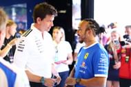 Mercedes AMG Petronas F1 Team chief executive Toto Wolff and Great Britain's Lewis Hamilton and Scuderia Ferrari - Source: Getty