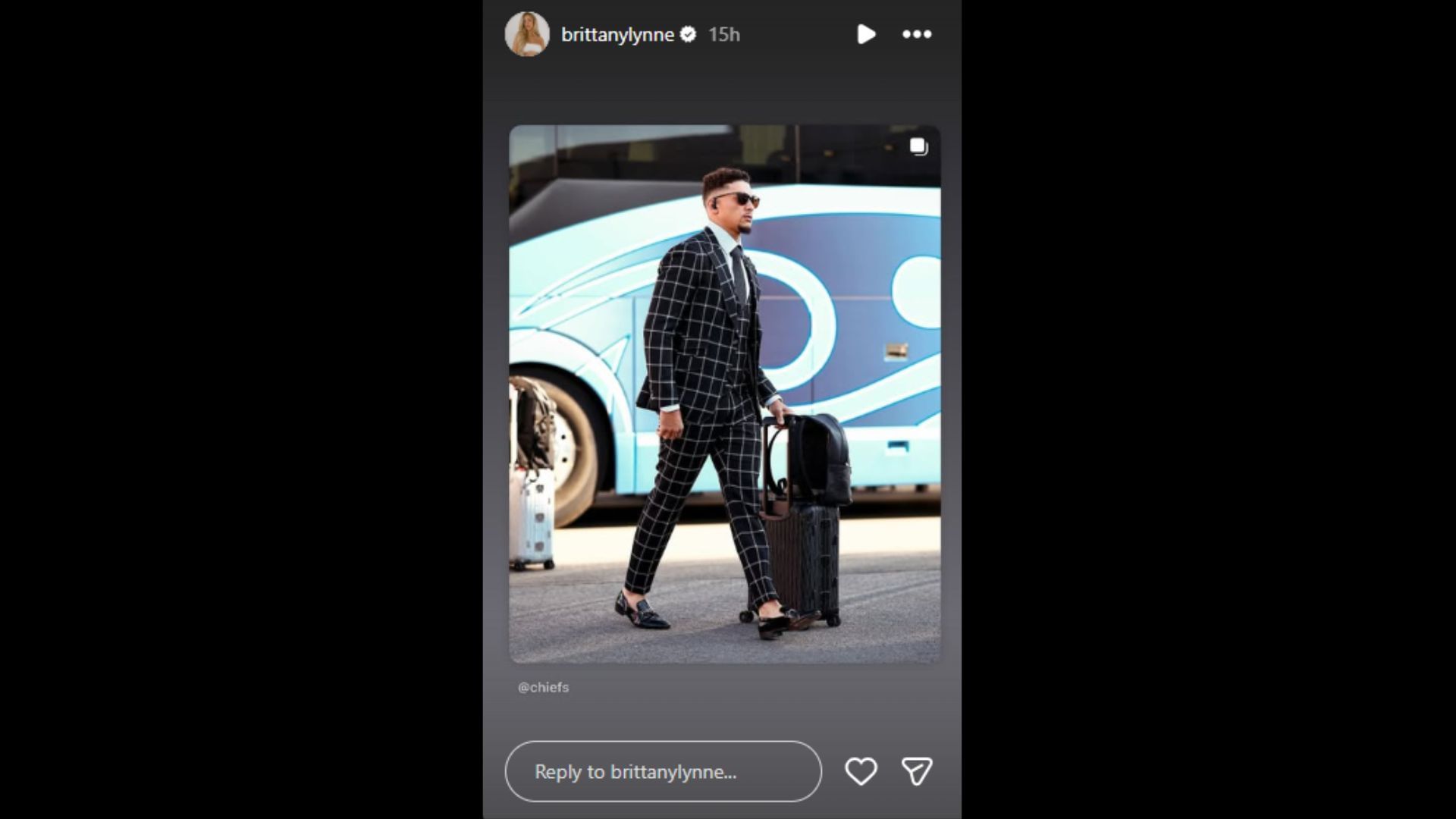 Brittany Mahomes reshared a photo of Patrick&#039;s gameday outfit. (Photo via Brittany Mahomes&#039; Instagram Story)