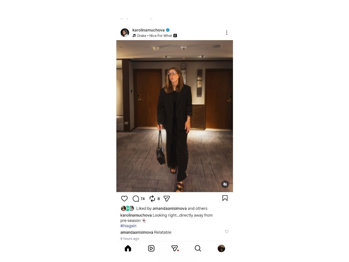 Anisimova&#039;s comment on Muchova&#039;s post - via @karolinamuchova on Instagram