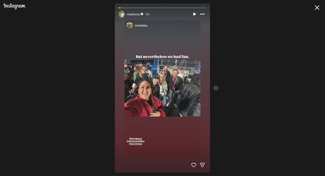 Still taken from Homa's Instagram story (Image Credit: Instagram @maxhoma)