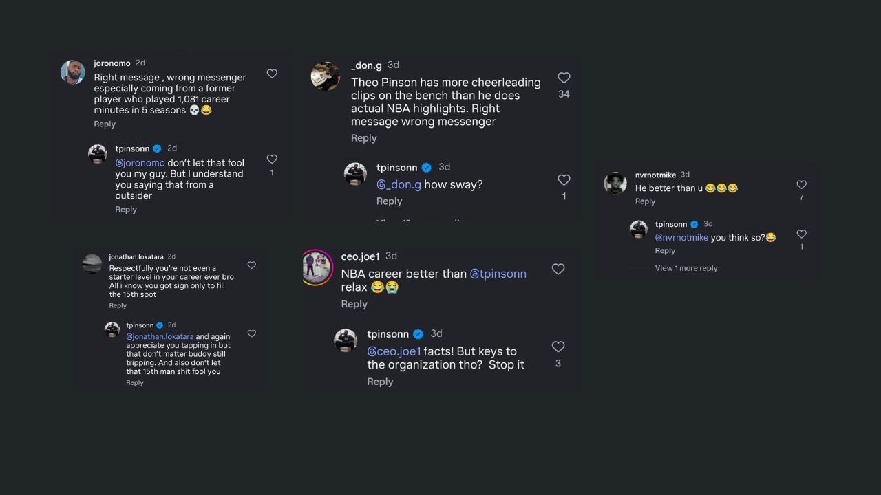 Theo Pinson claps back at fans trolling him on IG. (Credits: @tothebaha/IG)