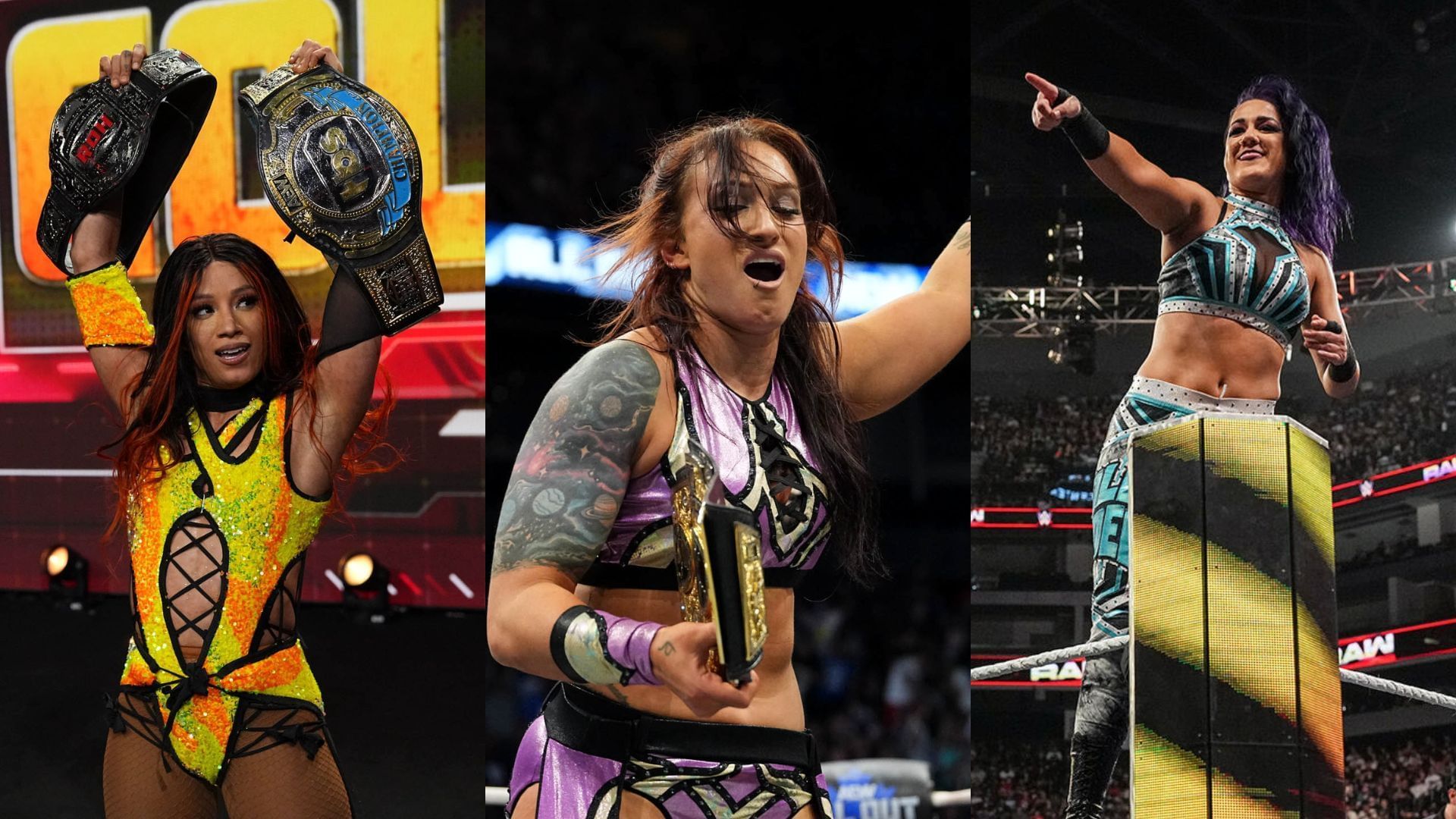 Bayley is close to both Mercedes Mon&eacute; and Kris Statlander [photo: allelitewrestling.com and wwe.com]