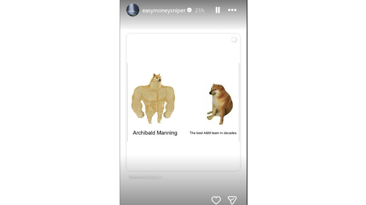 Kevin Durant trolling Arch Manning&#039;s critics and celebrating the Longhorns&#039; win against the Aggies on Saturday. [photo: @easymoneysniper/IG]