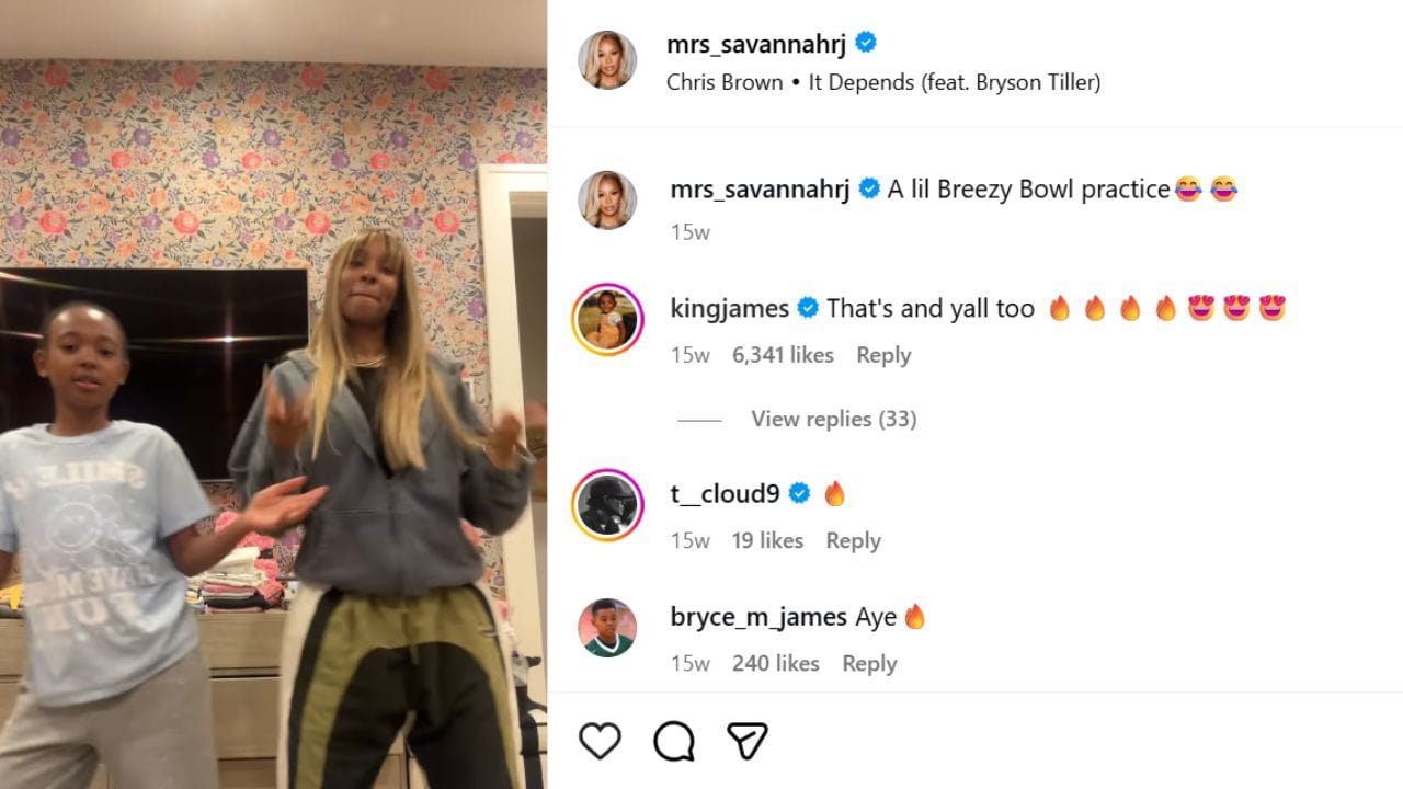 Another reaction from the LA Lakers superstar to a dance trend from his wife and daughter. [photo: @mrs_savannahrj/IG]