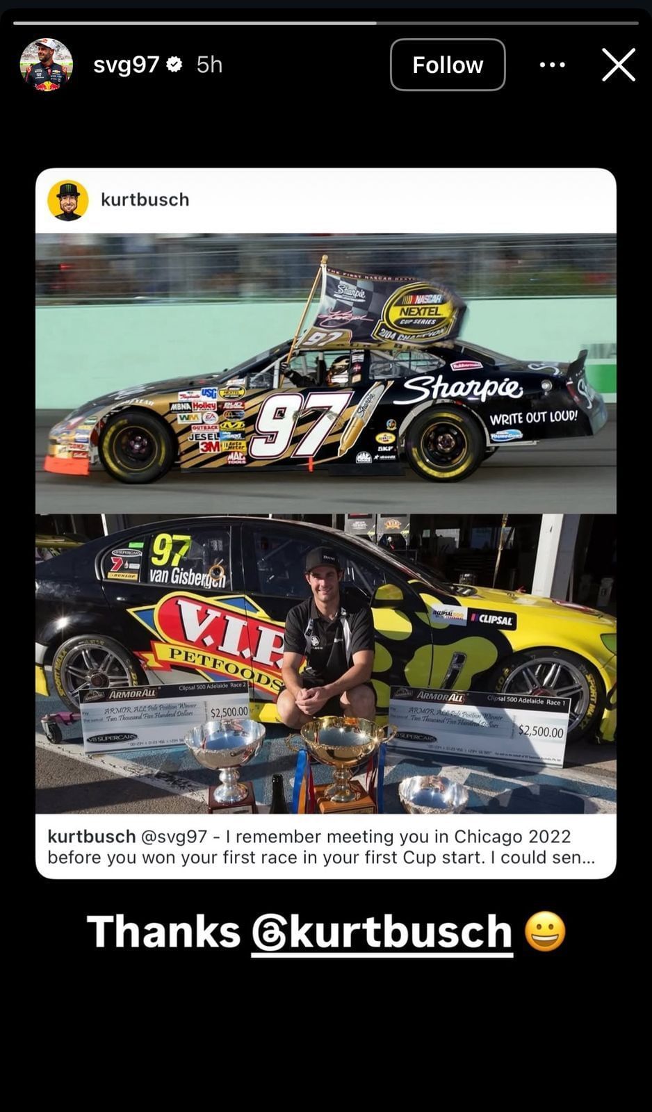 (Source: Shane van Gisbergen/Instagram)