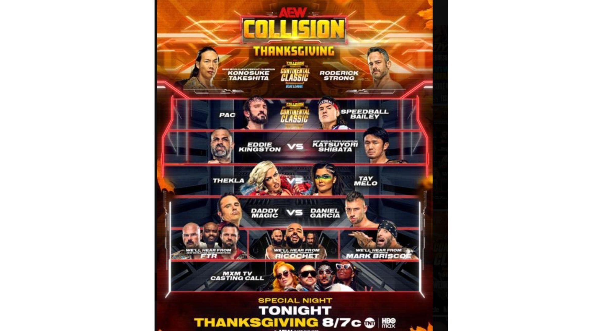 Match card for AEW Collision: Thanksgiving [Image via Tony Khan on X]