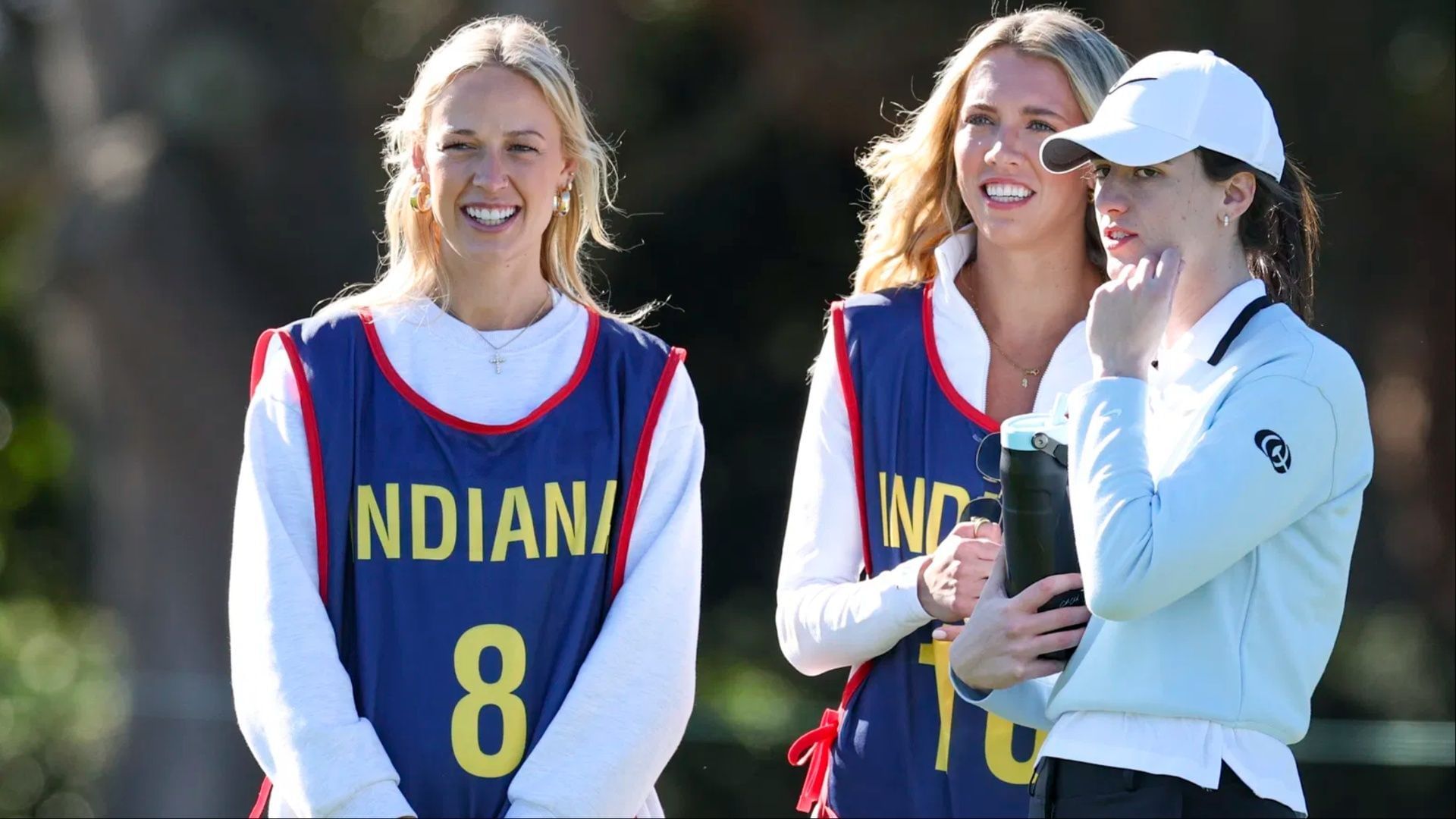 Sophie Cunningham and Lexie Hull as guest caddies for Caitlin Clark at The Annika. (Photo: IMAGN)