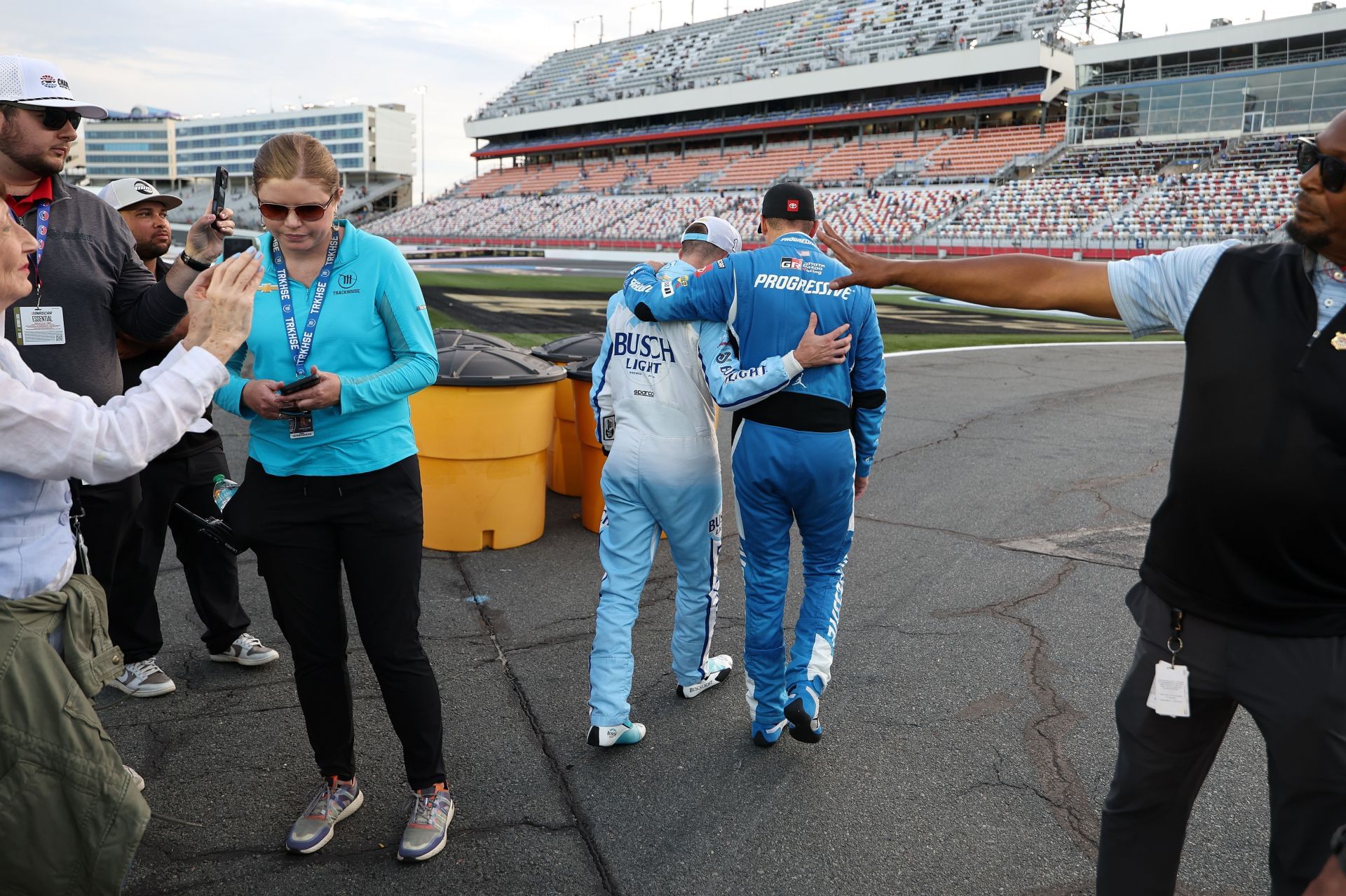 Denny Hamlin and Ross Chastain after the NASCAR Cup Series Bank of America 400. Source: Getty