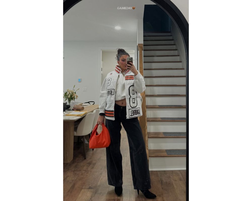 Dillon Gabriel&rsquo;s fianc&eacute;e Zo Caswell shows off her customised game-day look ahead of Browns&ndash;Ravens Week 11 clash [IG/@zo.caswell]