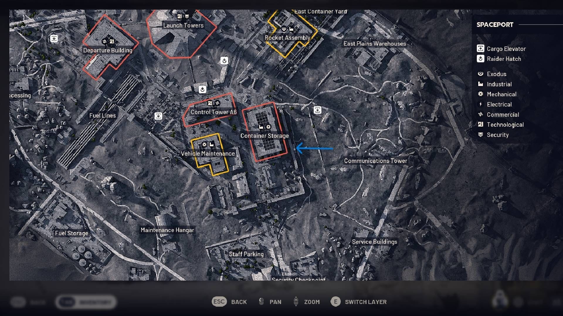 Spaceport map location to find the hideout in ARC Raiders (Image via Embark Studios || Sportskeeda Gaming)