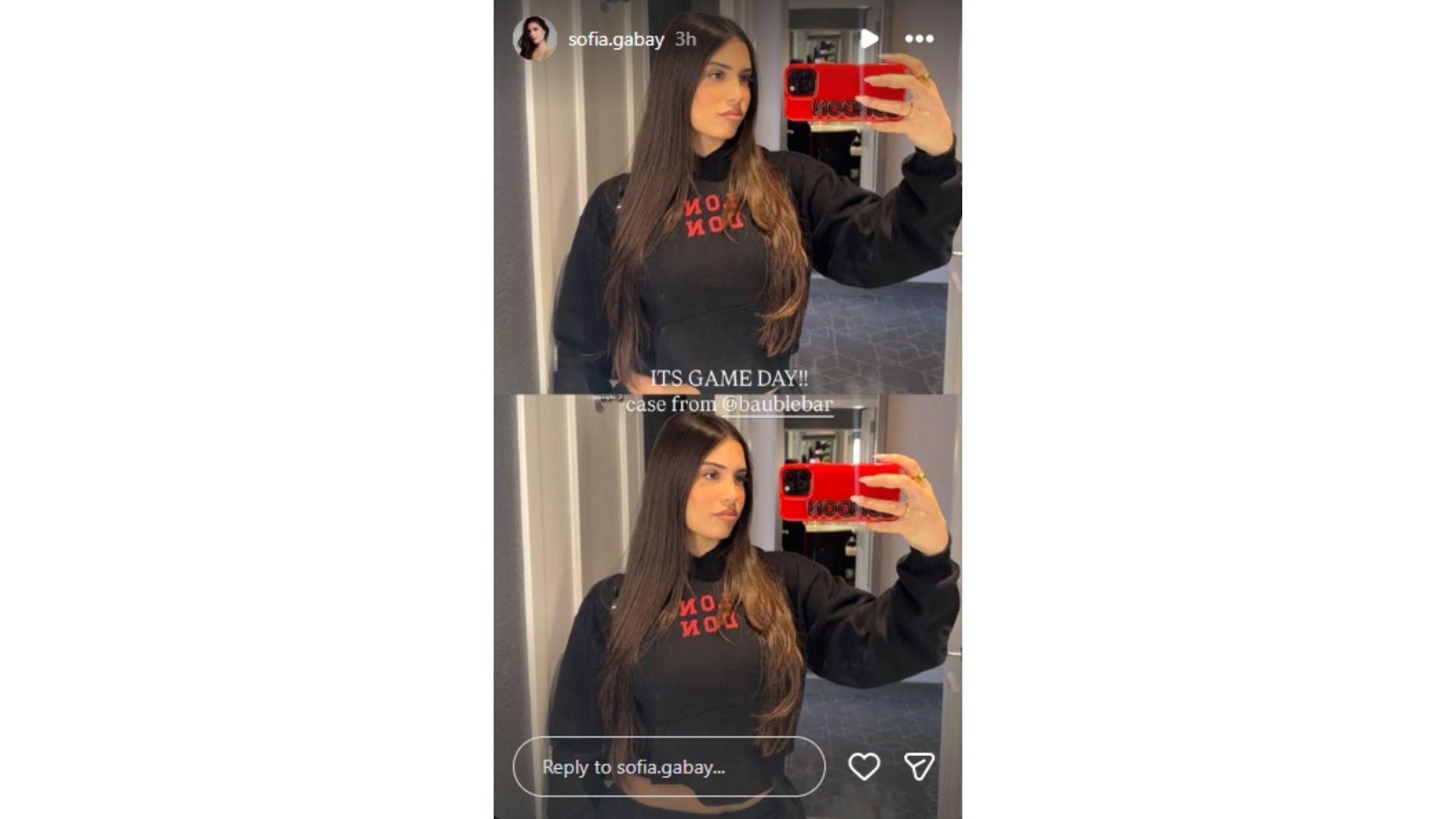 She shared a snapshot of ever gameday look. (Photo via sofia.gabay on Instagram)