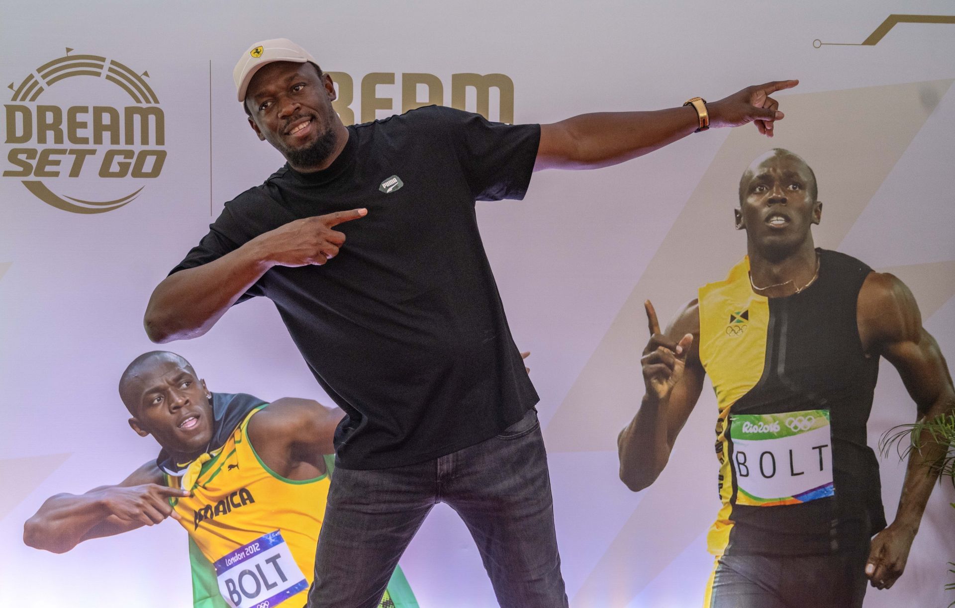  Usain Bolt during his visit to Jamnabai Narsee School for the DreamDash event in Mumbai, India. (Photo via Getty Images)