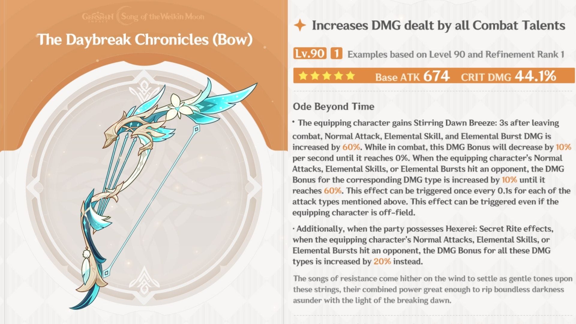 Venti's new signature weapon stats and effects (Image via HoYoverse)