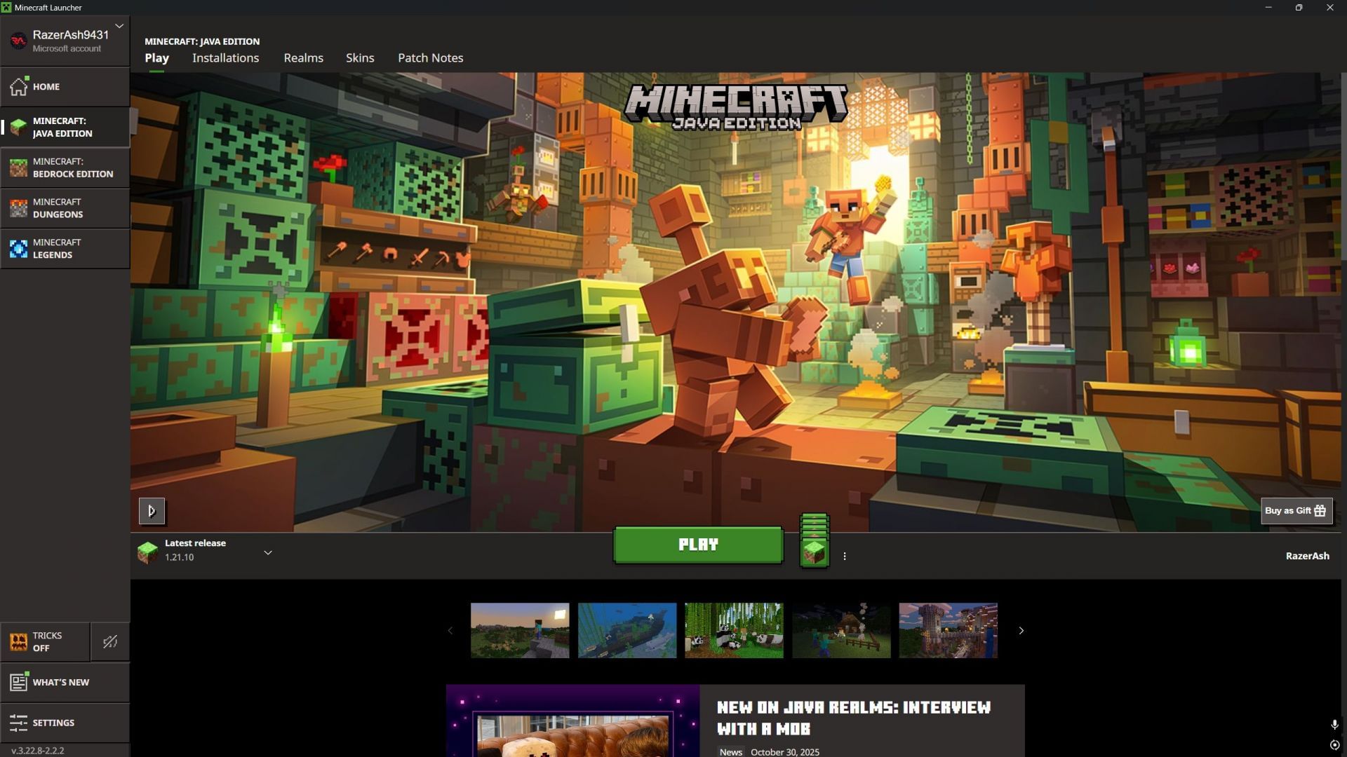 Download the game from the launcher (Image via Sportskeeda Gaming || Mojang Studios)