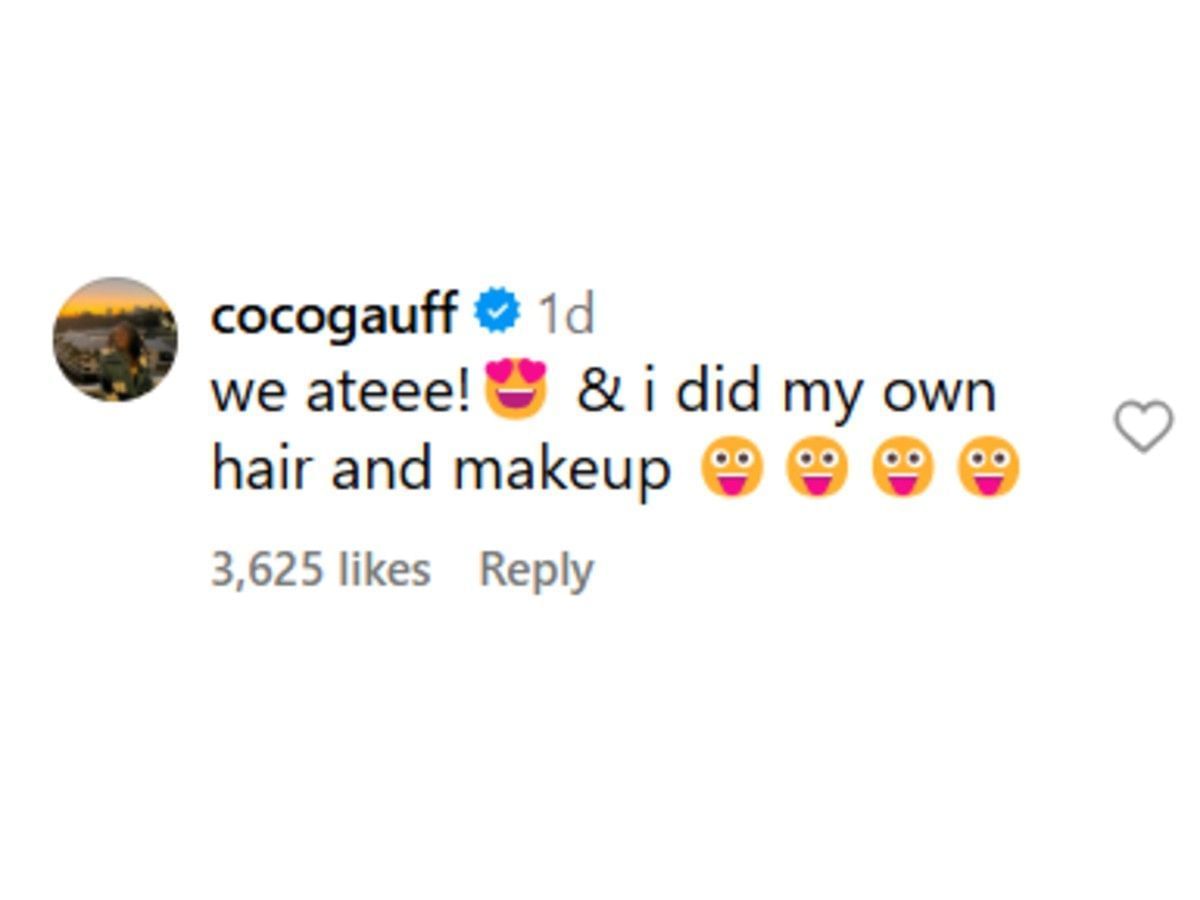 Gauff's comment on Instagram