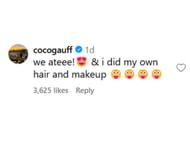 Gauff's comment on Instagram