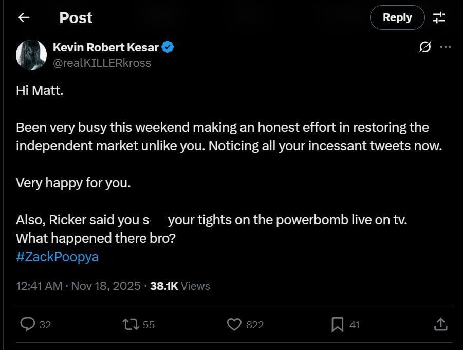 Screengrab of Karrion Kross&#039; tweet on X (Image Credits: @realKILLERkross)