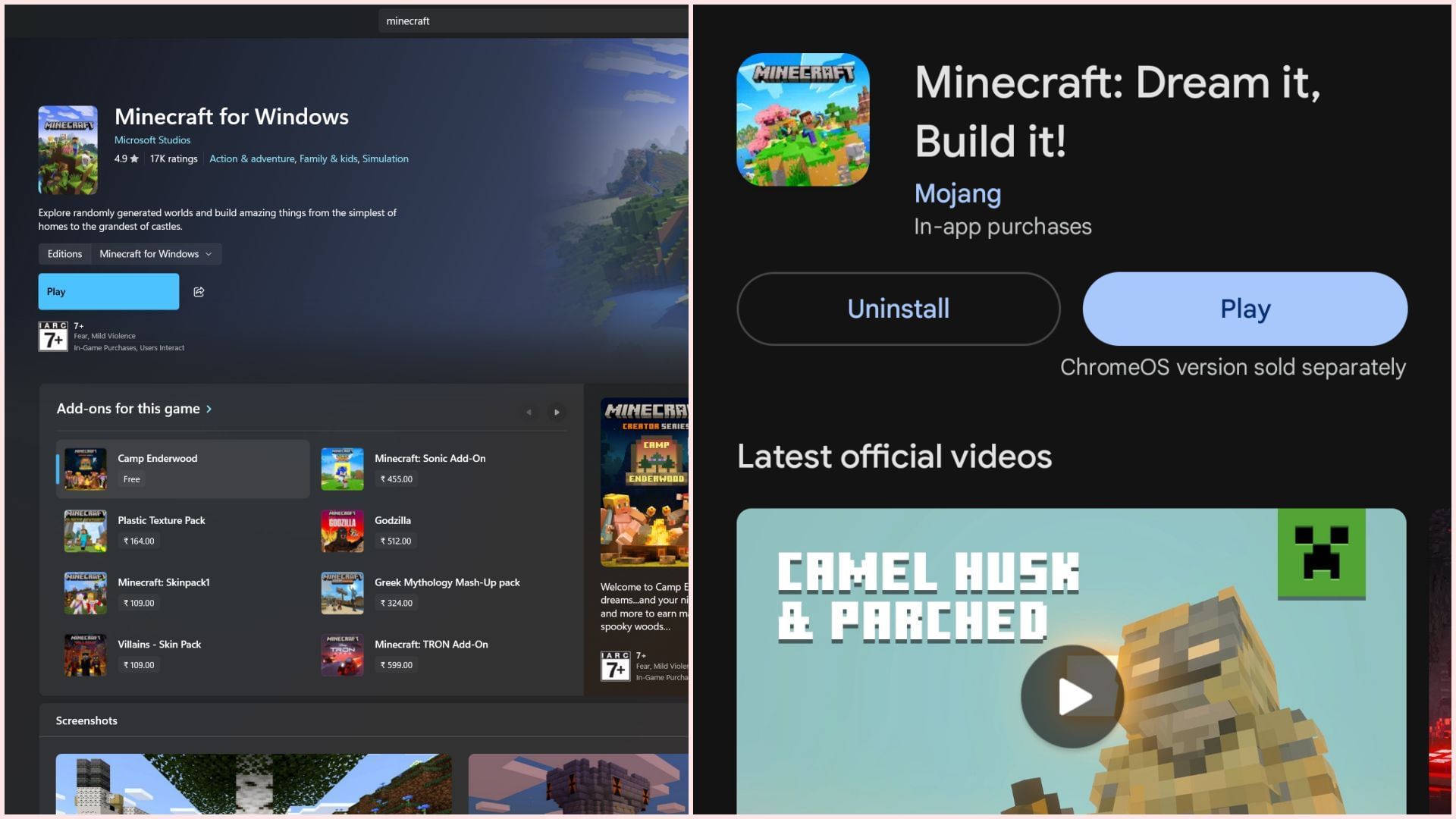 Search and download the game on any device (Image via Sportskeeda Gaming || Mojang Studios || Google || Microsoft)