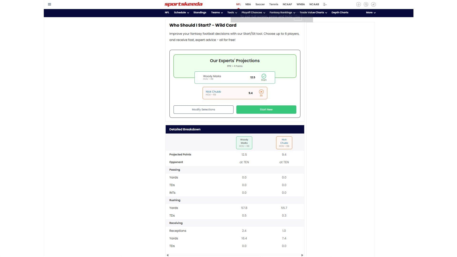 Woody Marks vs Nick Chubb - Sportskeeda&#039;s Who Should I Start Tool